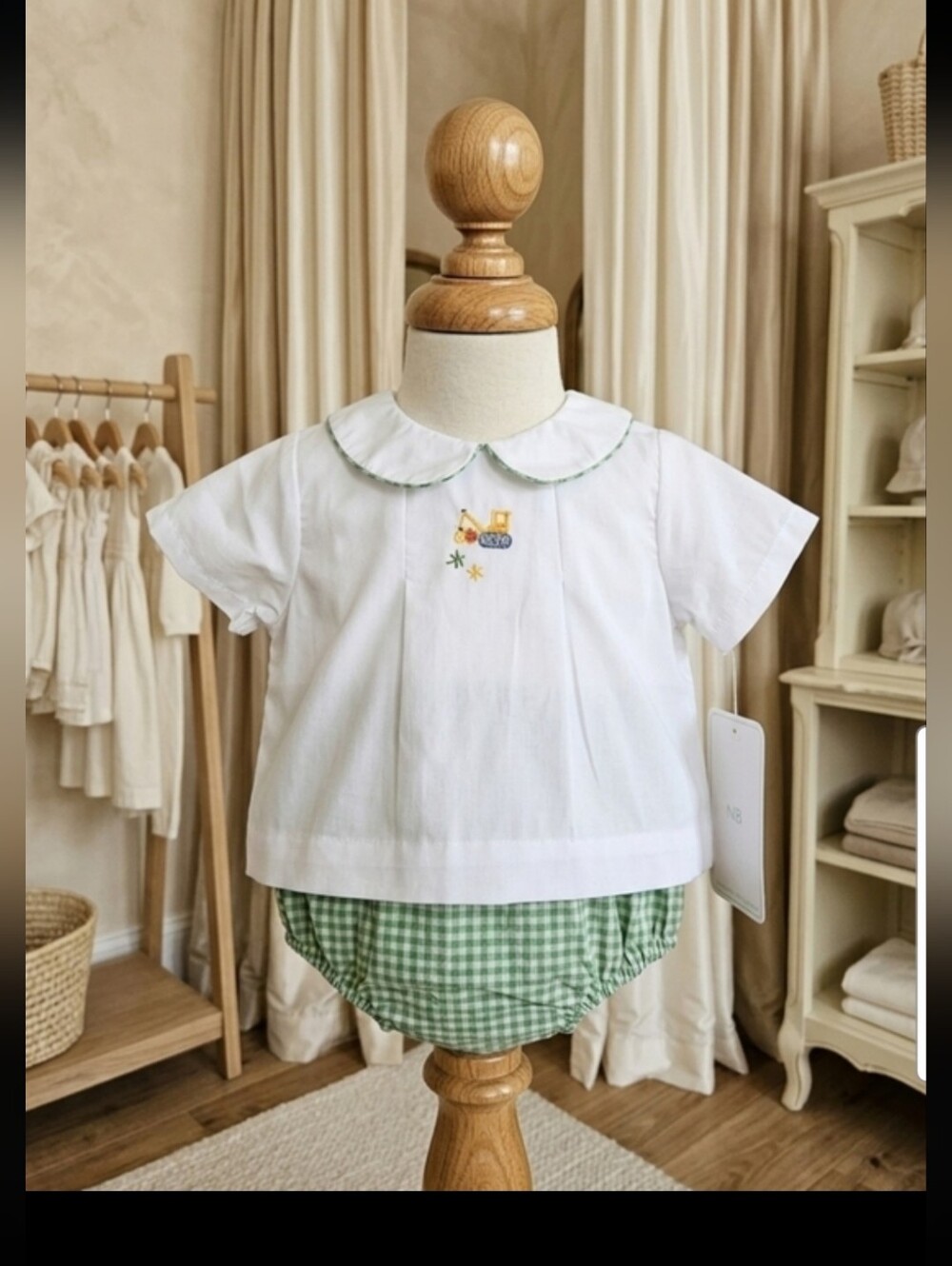 Petit Ami Baby Boy 2pc Gingham Bloomer Set NB